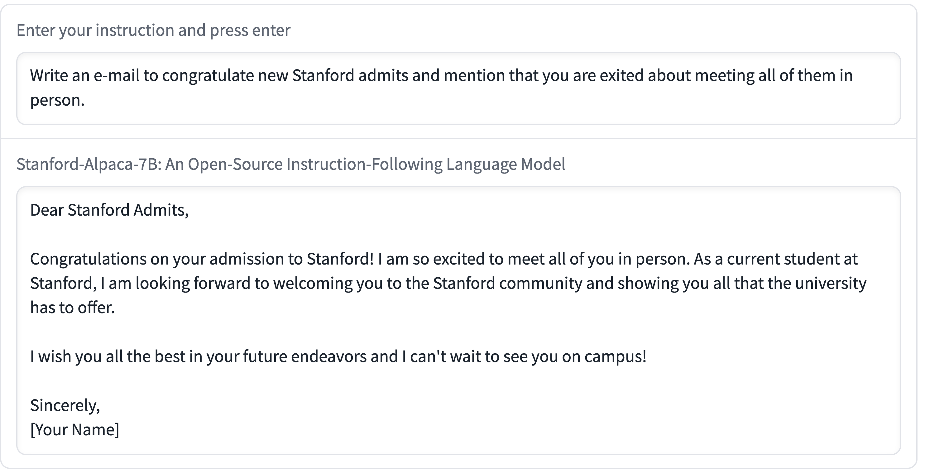 Alpaca about Stanford admits